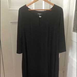 14 W Black A-line Dress, midi, rhinestone.